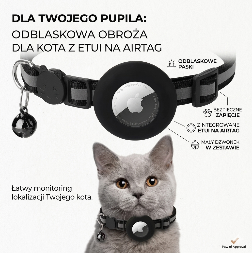 AirCollar – Odblaskowa obroża dla kota z uchwytem na AirTag