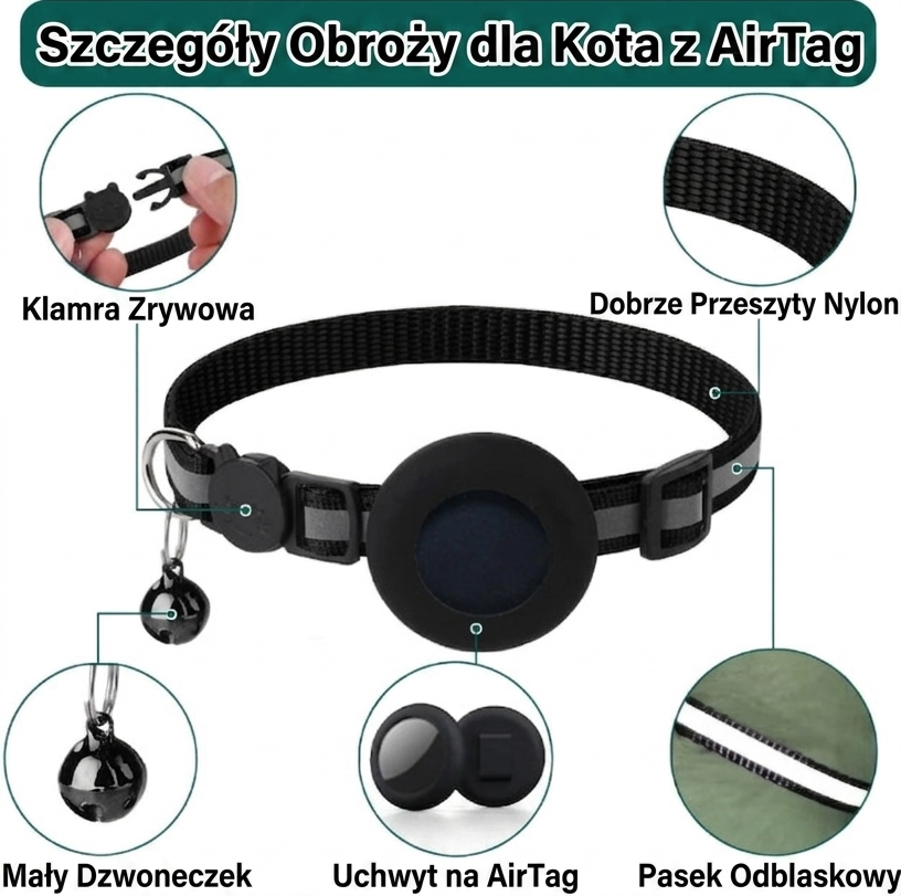 AirCollar – Odblaskowa obroża dla kota z uchwytem na AirTag